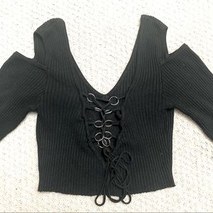 3/$25 Sexy Low Cut Cold Shoulder Cropped Sweater
